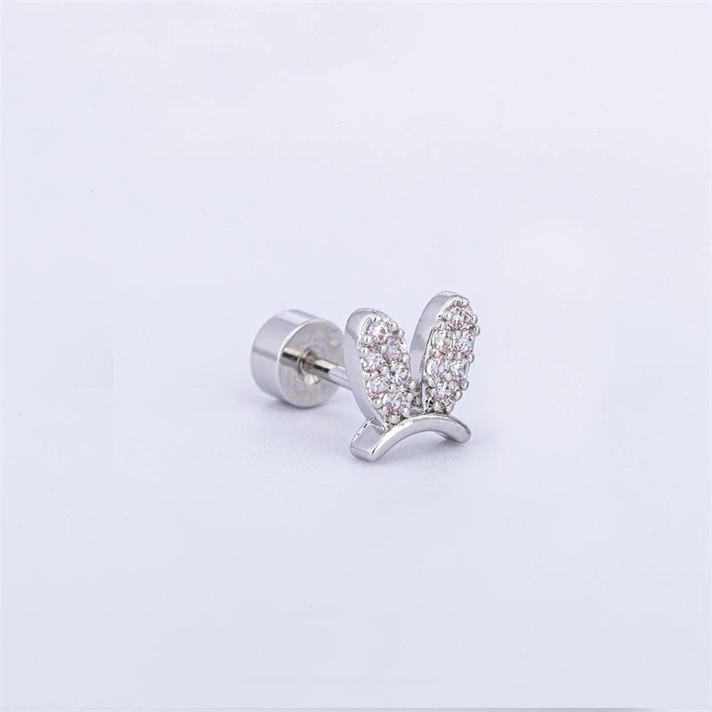 Lunivop 1PCS Delicate Blue Pink Zircon Butterfly 316L Stainless Steel Ear bone nail Y2K Hottie Cute Earring for Women Cochlea Accessorie