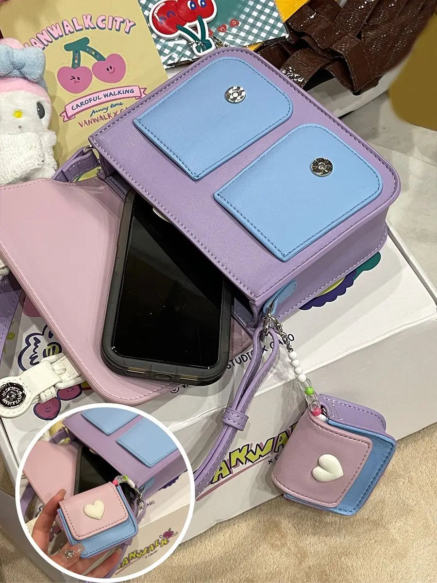Lunivop Harajuku Purple Messenger Bag Women Sweet Cool Leather Square Crossbody Bags Ladies Hot Girls Cute Y2k Bag Aesthetic