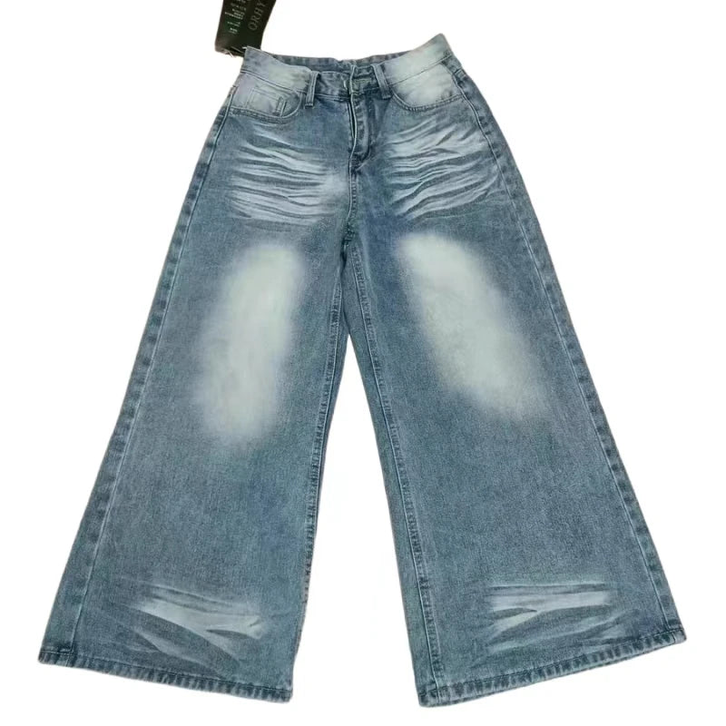 Lunivop  American Retro Jeans Women Simple Baggy High Waisted Cargo Denim Pants Washed Y2K Wide Leg Jeans Trousers Casual Streetwear