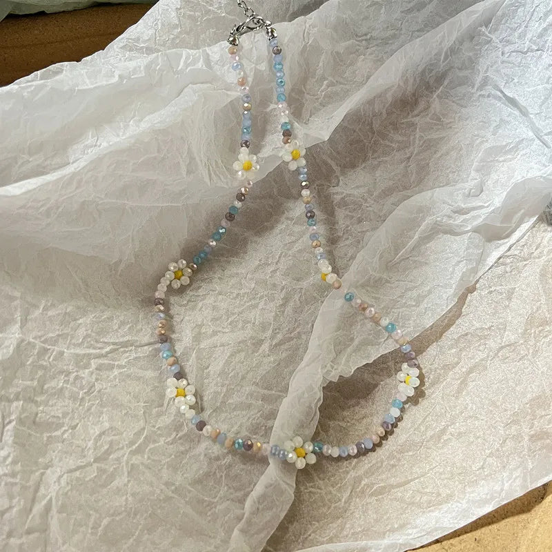 Lunivop Trend Daisy Flowers Colorful Shiny Resin Bead Choker Clavicle Chain Sweet Necklace For Women EGirls Summer Vacation Jewelry