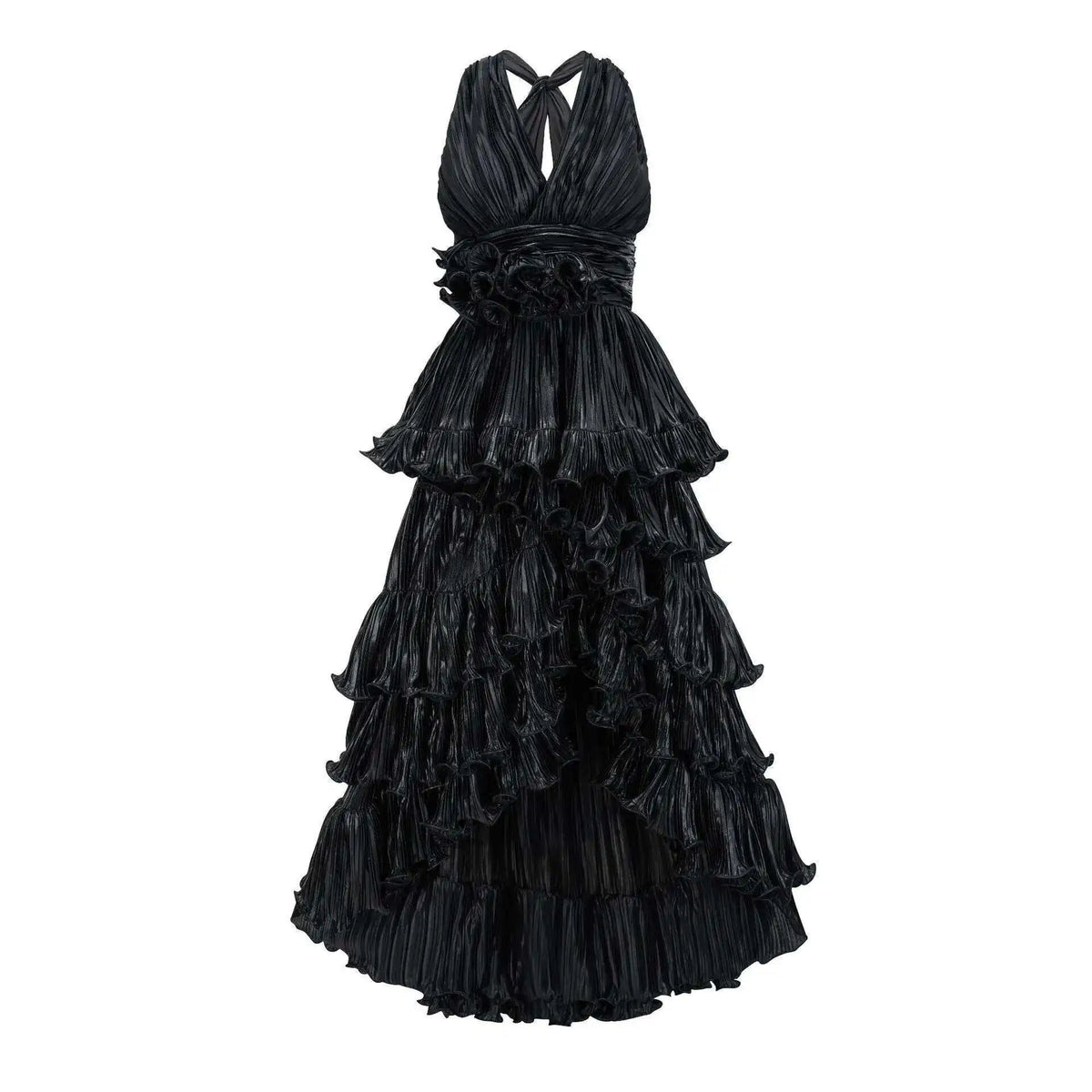 Lunivop Solid Spliced Fungus Elegant Party Dresses For Women V Neck High Waist Sleeveless Elegant Dress Female Autumn 2025
