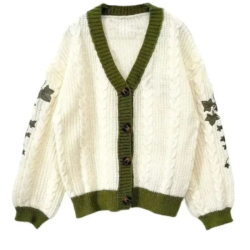 Lunivop Folklore Cardigan with Star Embroidery Button Up Oversized Knit Jacket Cardigan Sweater Women Teenage Girls TS Concert Outfit