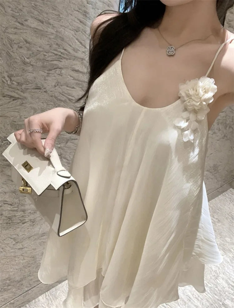 Lunivop  Woman Dress Sleeveless V Neck Flowers Irregular Solid V Neck Sweet Elegant Party Mini Dresses Female Casual Summer