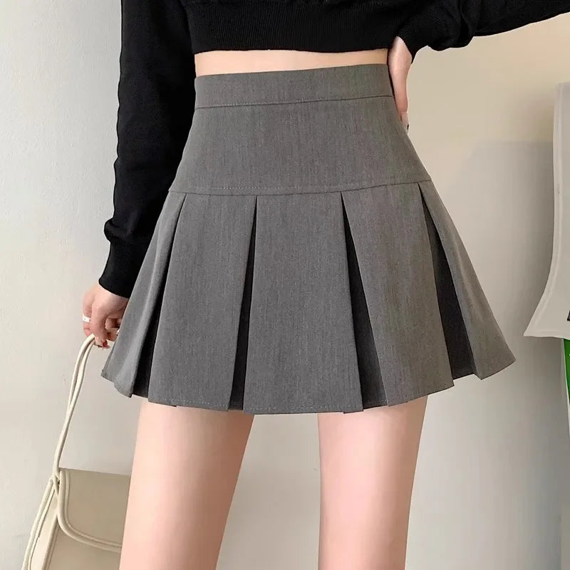 Lunivop Elegant High-waisted Pleated Skirt Autumn New Style Korean Women's Clothing Versatile Zipper-up Cropped A- skirt