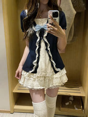 Sweet Japanese Lolita Skirt Sets Women Cute Slim Tops High Waist Skirt Y2K Kawaii Vintage Party Fashion Outfits