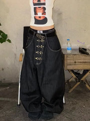 Lunivop  Y2K American Retro Baggy Denim Pants Women's High Waist Curved Wide Leg Denim Pants streetwear Multi Pocket Trousers Unisex