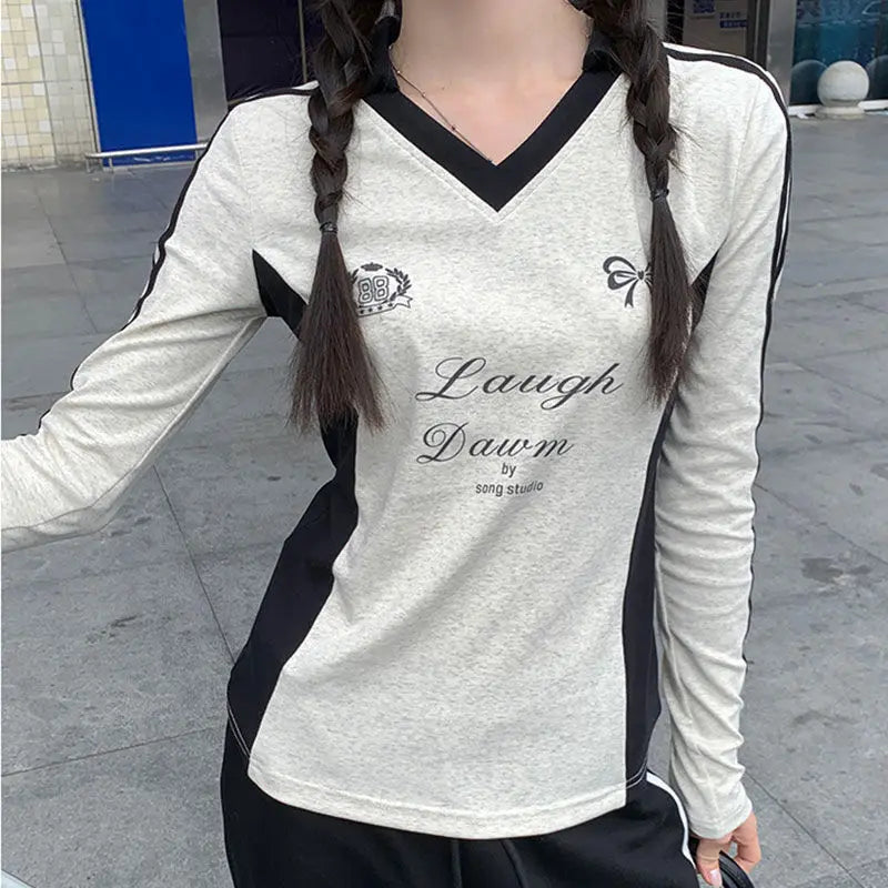 Lunivop Vintage Y2k Long Sleeve T-Shirts Coquette Women Letter Print Tees American Retro Fashion Aesthetics Streetwear T-Shirts