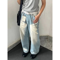 Lunivop Y2K Blue Jeans For Women High Quality High Waist American Street Wide Leg Pants Hip Hop Vintage Straight Autumn Trousers