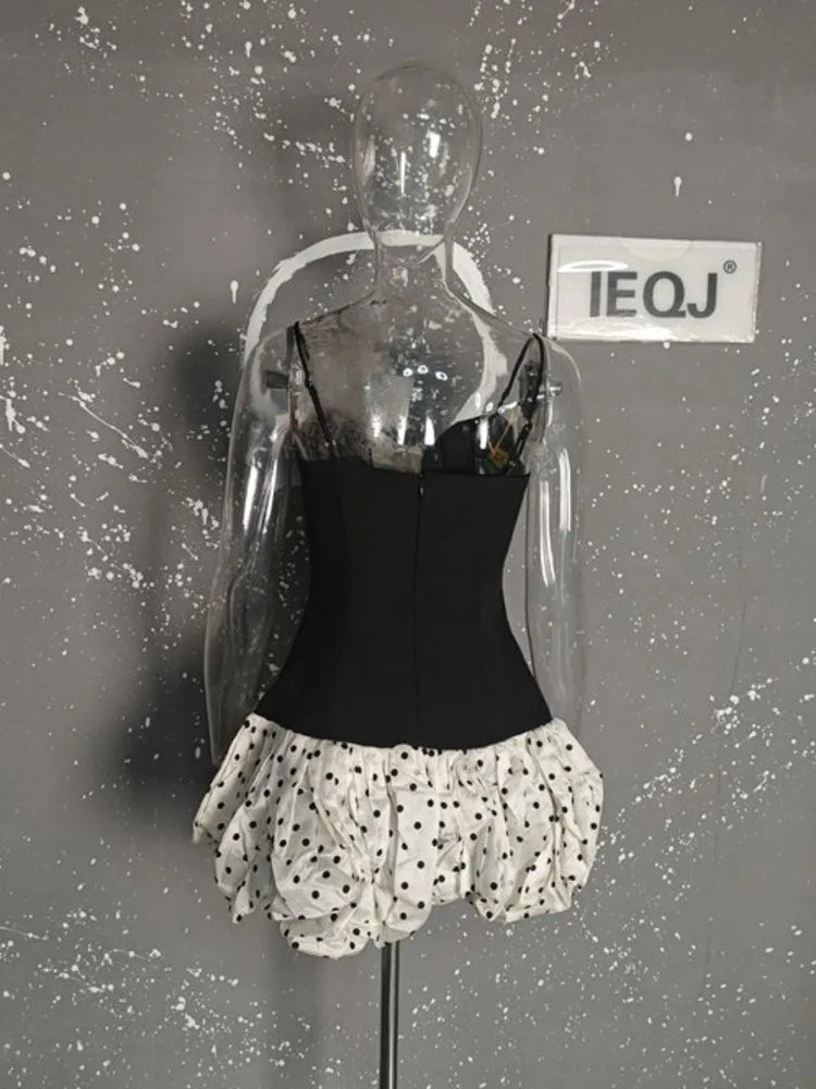 Lunivop 2025 New Black And White Women Dress Sparkling Bow Embellishments Polka Dot Puffy Skirt Cute Stylish Dresses Female