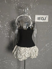 Lunivop 2025 New Black And White Women Dress Sparkling Bow Embellishments Polka Dot Puffy Skirt Cute Stylish Dresses Female