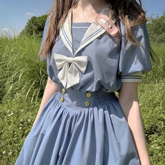 Lunivop  Japanese Sailor Suit Summer Womens Dresses Preppy Style Lolita JK Midi Dresses Casual Sailor Collar Elegant Party Dress