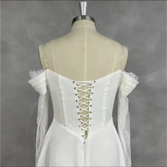 Lunivop  Elegant Wedding Dress Off Shoulder Lace Long Sleeves A-Line Bridal Gowns Lace-up Back Sweep Train Bridal Dresses