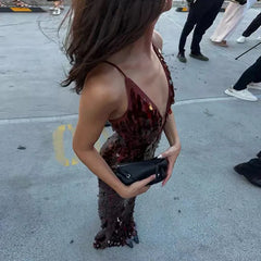 Lunivop  Glitter Sequins Spaghetti Straps Women's Long Maxi Dress Sleeveless Backless High Waist Sexy Evening Birthday Party Gown