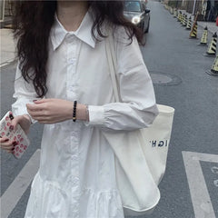 Lunivop  Spring Gentle Small Design Sense Unique irt Dr White A-Line  Dr Commute Loose Waist Long Sve  Collar