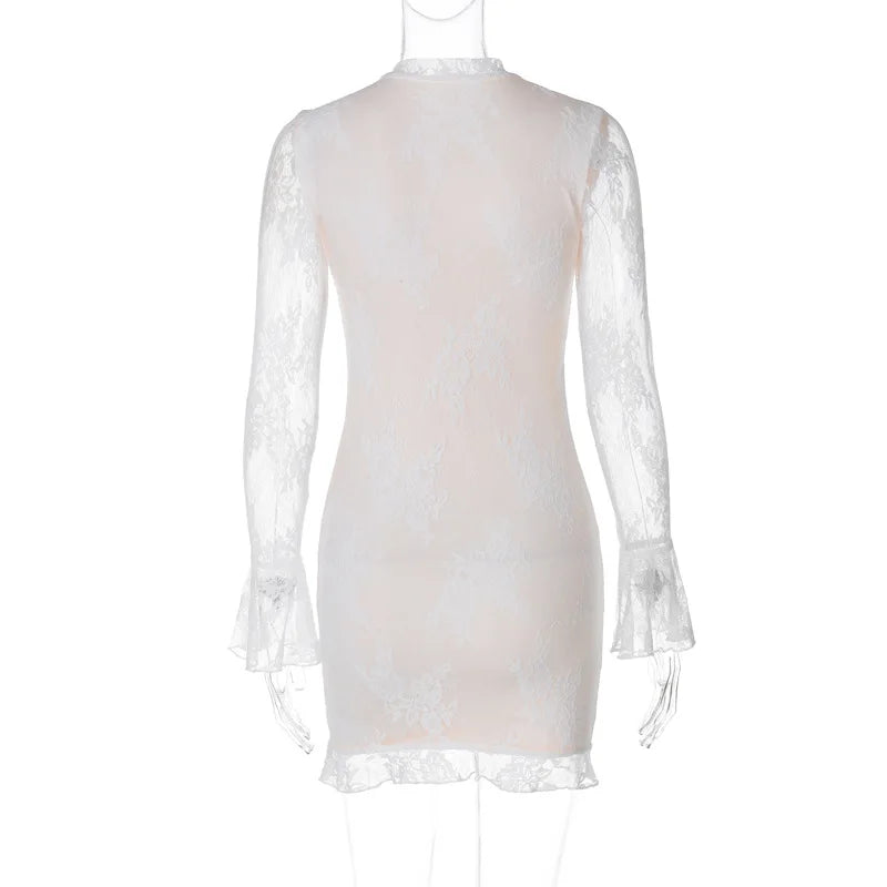 Lunivop Lace O Neck Hollow Out Sexy Elegant Women'S Dresses Evening Party Summer Prom Ladies 2024 New Casual Clothes