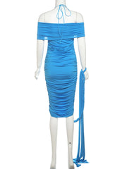 Lunivop  Temperament Dress Women Halter Plait Hand Strap Ruched Summer Hipster Sexy Fashion Clubwear Simple Stretch Chic Vestidos
