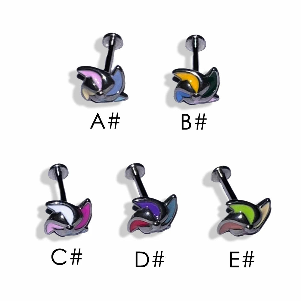 Lunivop 1pc Colorful Windmill Lip Stud Titanium Steel Cute Unique Dripping Oil Labret Piercing Ear Bone Cartilage Jewelry Girl Gifts