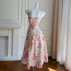 Lunivop 2025 Spring And Summer New Floral Lace Trim Sweet Women Dress Corset Style Sleeveless Elegant Dresses Female