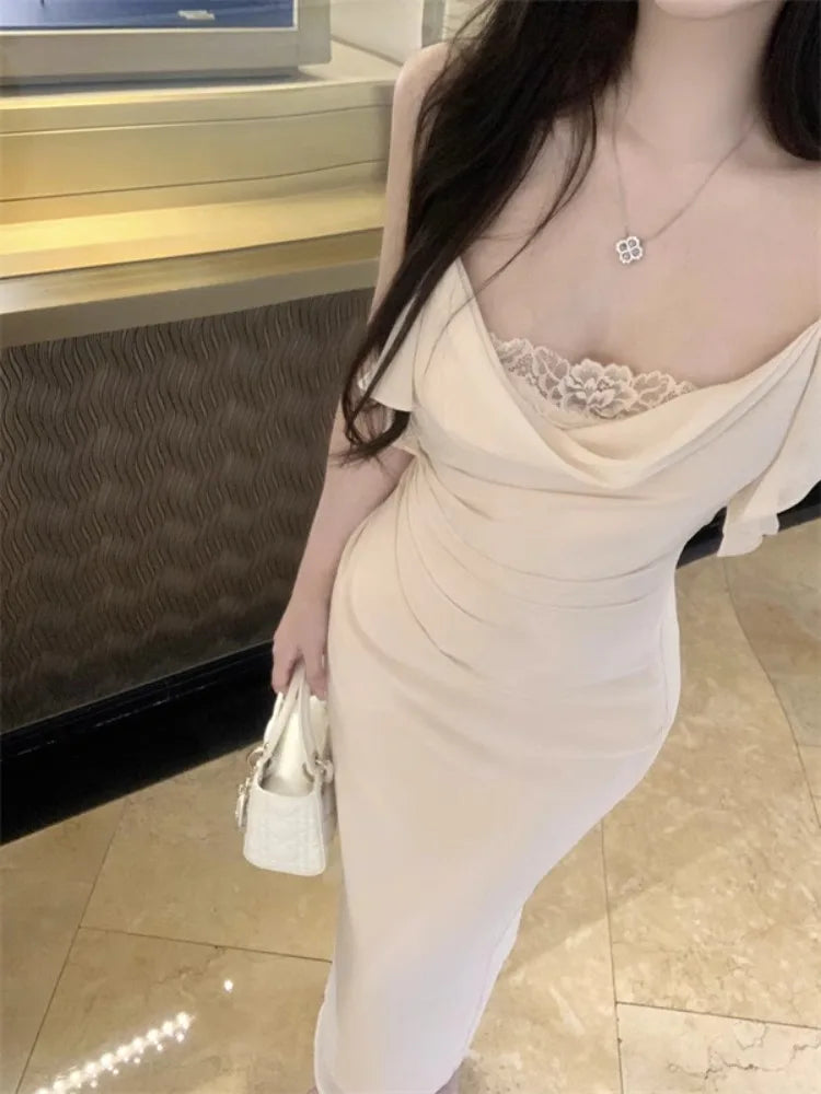 Lunivop  Woman Dress Sleeveless Lace Patchwork Slim Backless Sweet Elegant Temperament Party Dresses Sexy Ladies Fashion