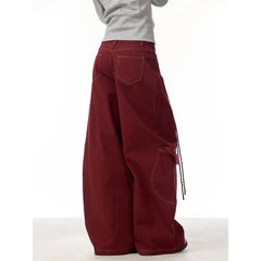 Lunivop Jeans Women Red Vintage High Waisted Straight Denim Trouser Y2K 90s Hip hop American Streetwear Wide Leg Classic Denim Pants