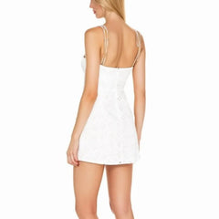 Lunivop  Women White Lace Hollow Out Embroidery With Wire Bra Chest Sling Mini Dress Romantic Backless Sling Party Club Bodycon Dresses