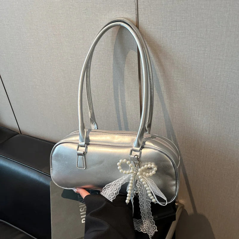 Lunivop  Silver Ballet Sle Large Capaci Women's Handbag Pillow Bag Versatile Underarm Bag Single oulder Bag for Young Women
