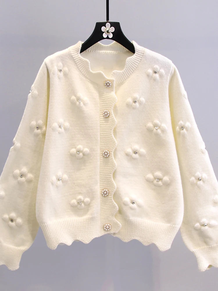 Lunivop Chic Floral Cardigan Sweaters Women Sweet Preppy Style Cute Knitted Coats Fashion Long Sleeve Loose Female Fall Elegant Top