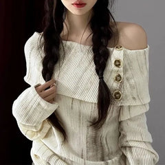 Lunivop  Y2k Off Shoulder Women Sweatshirt Korean Style Long Sleeve Pullovers Harajuku Slash Neck Hoodie Slim Autumn Vintage Tops