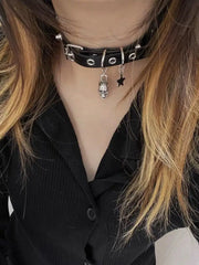 Lunivop COS Punk Gothic Skull Star Leather Choker Necklace for Women Girls Y2K Black Choker Party Jewelry Gift