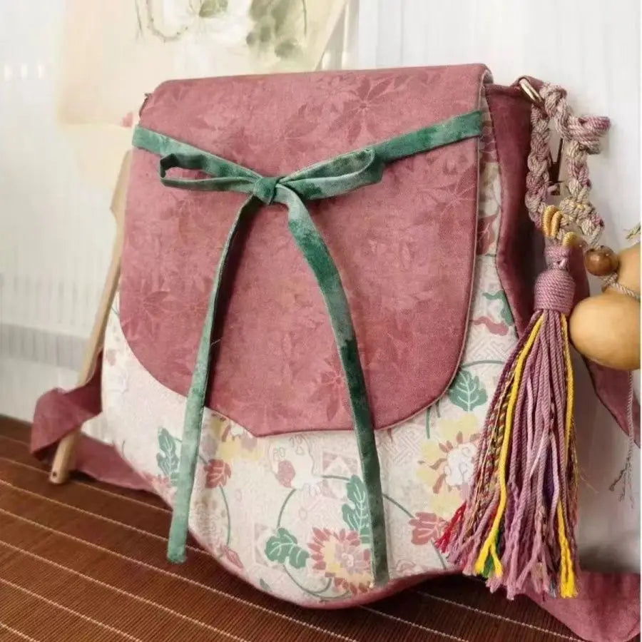 Lunivop   Vintage Pink Print Shoulder Bag Women Sweet Cute Bow Crossbody Bag Ladies Large Capacity Patchwork Fabric Underarm Bags