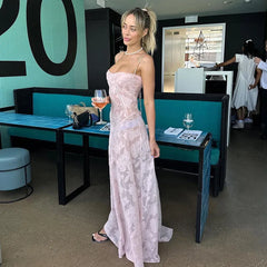 Lunivop  Sexy Backless Square Neck Print Maxi Dress Women Fashion Sleeveless High Waist Sling Dresses Summer Elegant Street Partywear