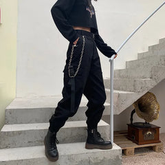 Lunivop  Big Pockets Cargo Pants Women Elastic High Waist Loose Streetwear Summer Pant Baggy Tactical Trouser Hip Hop Joggers Pants