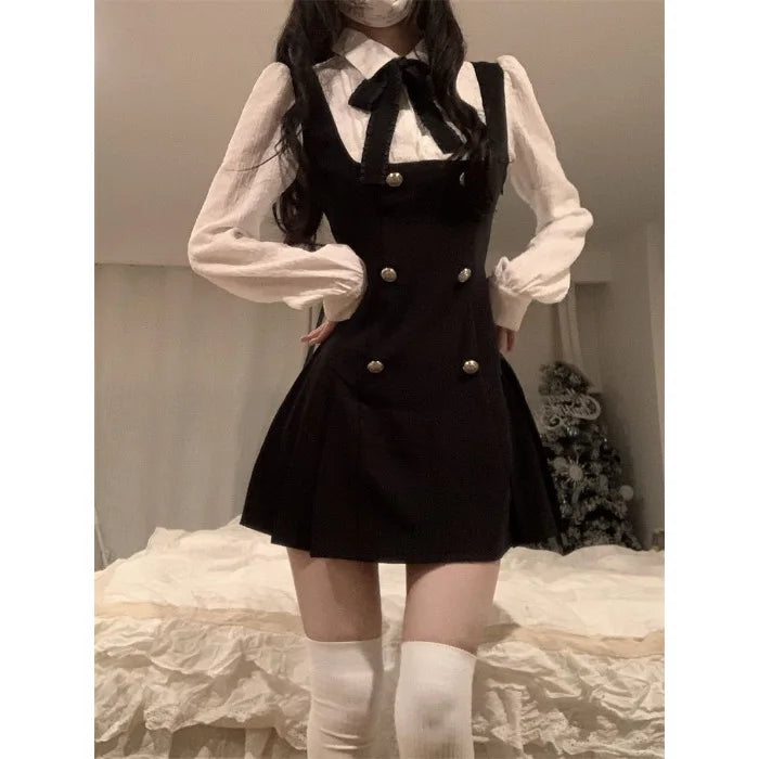 Lunivop  Preppy Style Fake Two Piece Womens Short Dresses Casual Bow Tie Japanese JK Lolita Dress Female Summer Party Dresses