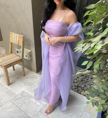 Elegant Long Strapless Evening Dresses with Wrap Sheath Sleeveless Middle East Ankle Length Prom Dress Party Dresses