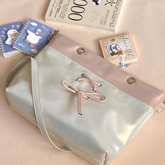 Lunivop   Balletcore Bow Tie Closure Ita Bag Women Ladies Sweet Spacious Versatile Tote Purse Commuter Shoulder Crossbody Bag Y2K