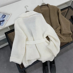 Lunivop Tie Front Robe Cardigan for Women Cozy Knitted Long Sleeve Sweater Coat Autumn Winter Teen-girl Basic Chic Outfit
