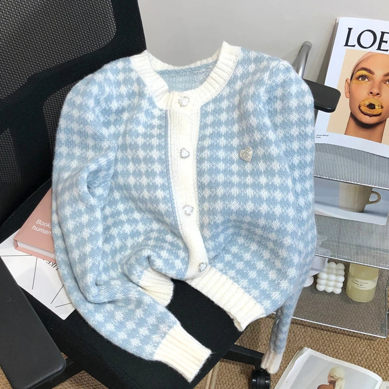 Lunivop Cute Heart Button Knit Cardigan for Women Heart-shape Embroidered Button-up Crop Sweater Jacket Teen-girl Kawaii Y2K Outfit