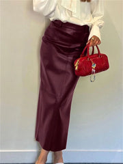 Lunivop PU Leather High Waist Maxi Skirt Female Solid Patchwork Slim Luxury Commute Streetwear Summer Y2k Long Skirt Clothes