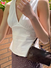 Lunivop  Simple Sexy Deep V-neck Tank Tops Women Summer New Cotton Soft White Lace-up Slim Sleeveless Tees Vintage Streetwear Sweet Vests