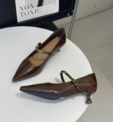 Lunivop  French Vintage Pointed Mary Jane Shoes for Women Spring Workwear High Heels Woman Stiletto Heels Office Leather Shoes