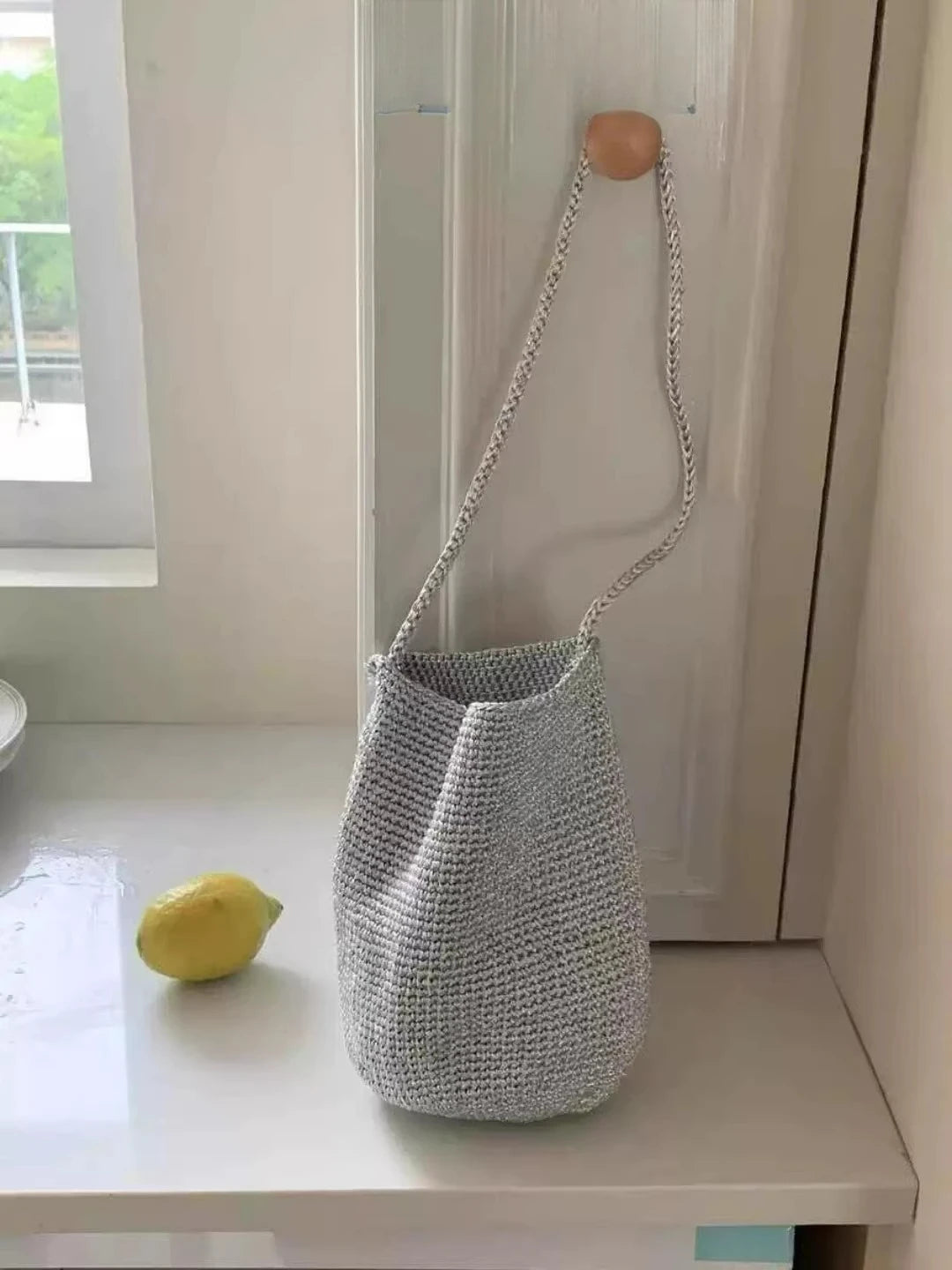 Lunivop  New Korean Style Silver Wire Woven Bucket Bag with Large Capacity Versatile Commuting Shoulder Bags