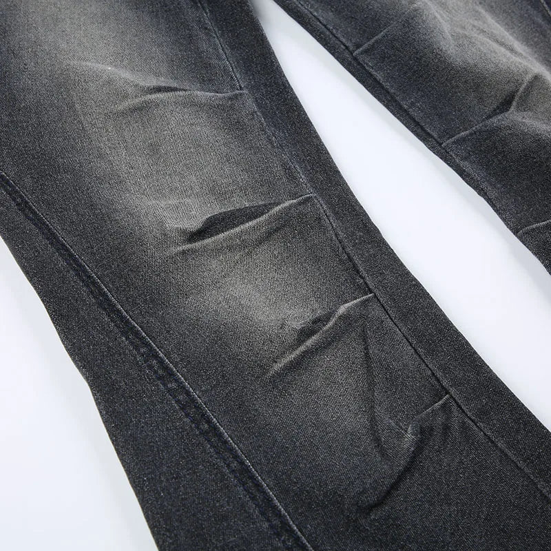 Lunivop  Folds y2k Flare Jeans Vintage Low Rise Denim Trousers Aesthetic Streetwear Distressed Mom Jeans Women Casual Skinny Pants