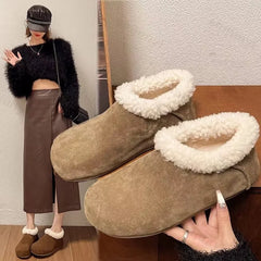 Lunivop Women New Winter Casual Shoes Soft Flat Moccains Non-slip Loafers Fashion Comfort Warm Plush Slip on Female Cotton Shoes