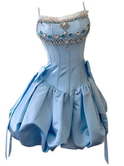 Lunivop Solid Diamond Spliced Women's Strapless Dresses Slash Collar High Waist Sleeveless Elegant Dress Summer 2025 New