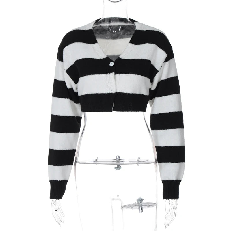 Lunivop Knitting Deep V Button Striped High Waist Long Sleeve Women'S  Tops Y2K Streetwear Wholesale Winter Fashion Clothing