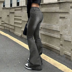 Lunivop  Women's Denim Flare Pants Vintage Americana Streetwear Slim Y2K Punk Jeans Women Classic High Waist Wide Leg Trousers