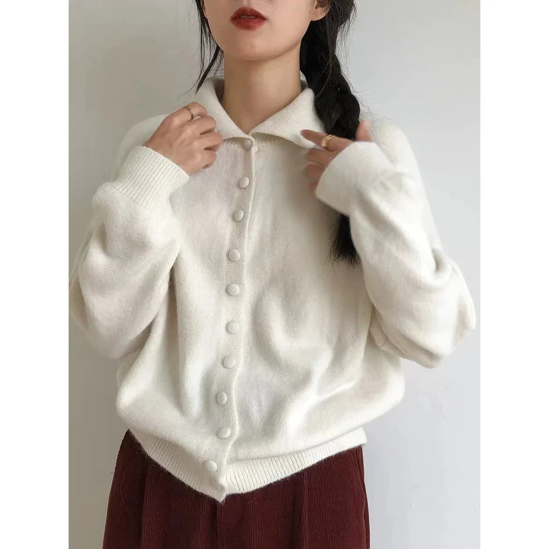 Lunivop High Neck Button Down Cardigan Women Long Sleeve Knitted Sweater Jacket Cozy Knitwear Teen-girl Fall Winter Basic Chic Knitwear