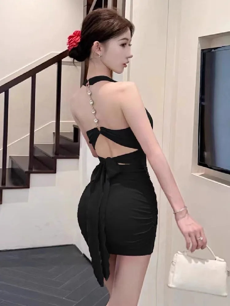 Lunivop  Woman Dress Sleeveless Sexy Halter Slim Backless Bow Backless Solid Elegant Summer Fashion Party Mini Dresses Chic