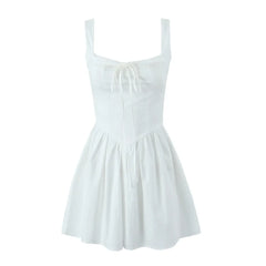 Lunivop  Sexy Bow Square Collar Corset style Mini Sling Dress Women Deep Backless Party Skater Low Waist Ruched A-line Sling Robe