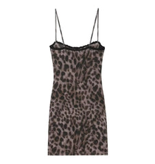 Lunivop  Sexy Animal Leopard Mesh Spliced Wood ears Lace Sling Dress Women Skinny Slim Waist Package Hips Short Dresses Robe Vestidos